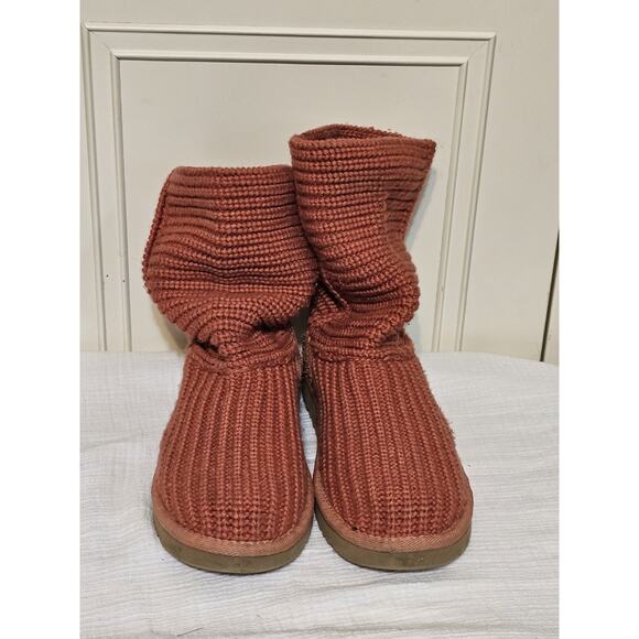 UGG Classic Cardy Mid Calf Knit Crochet Boots Size 8 5833 Sheepskin Footbed - Picture 3 of 8